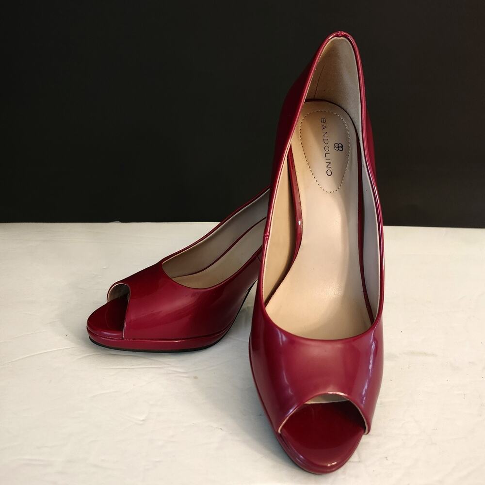 Bandolino Red Faux Patent Leather Pumps Peep Toe Stiletto High Heels 8M NWOB - Picture 9 of 9